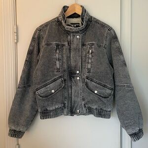 Isabel Marant Vlasta Denim Sherpa Fleece Lined Bomber Jacket FR38/US6 Gray